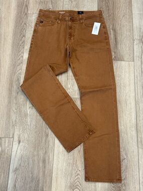 AG Adriano Goldschmied Camel Rust Brown Straight Leg Jeans Khaki